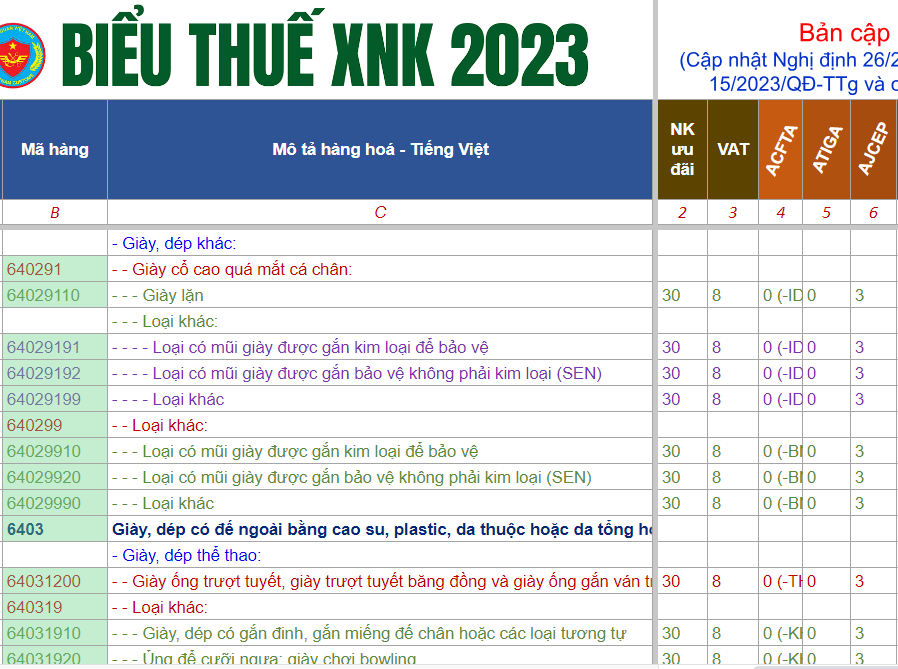 THỦ TỤC NHẬP KHẨU GIÀY DÉP MỚI NĂM 2023